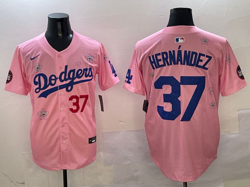 Men Los Angeles Dodgers #37 Hernandez Pink Sakura Edition 2025 Nike MLB Jersey style 3->los angeles dodgers->MLB Jersey
